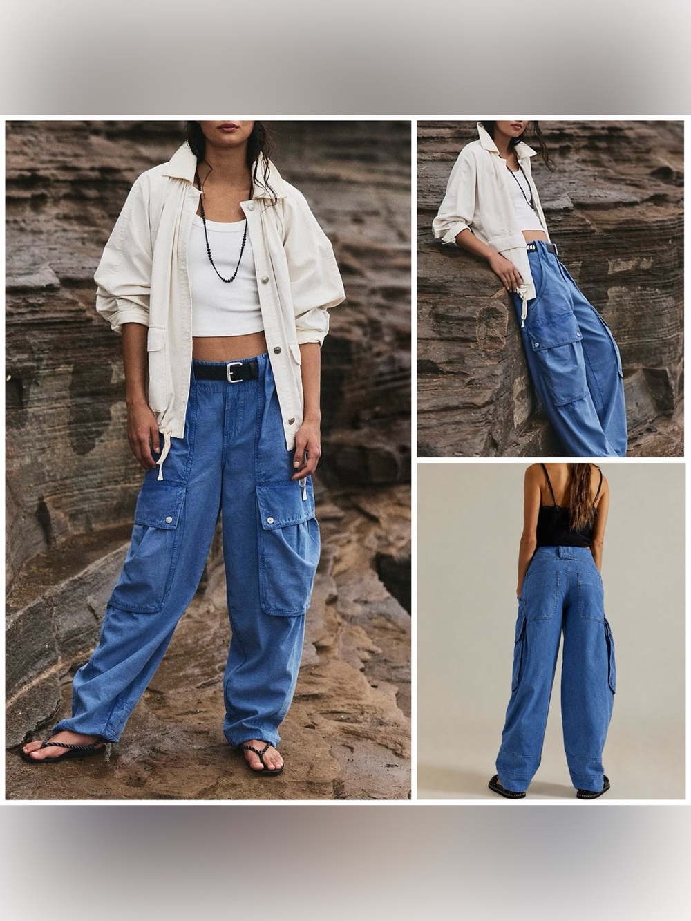 NWT Free People We The Free Brentwood Slouchy Cargo Pants- ebb and flow blue - 0